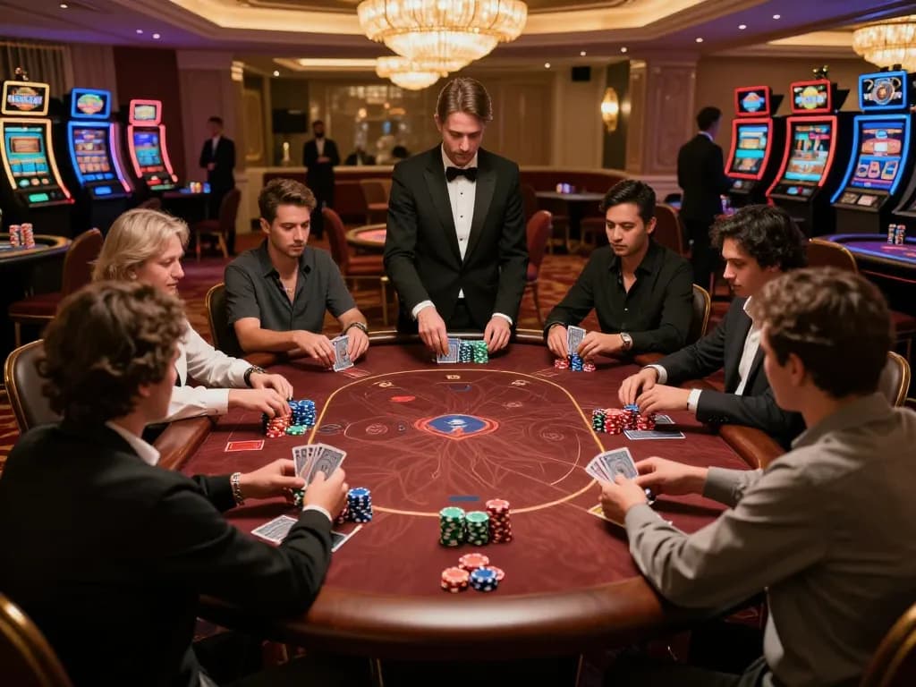 One88me players engaging in high-stakes poker with colorful chips on an elegant table.