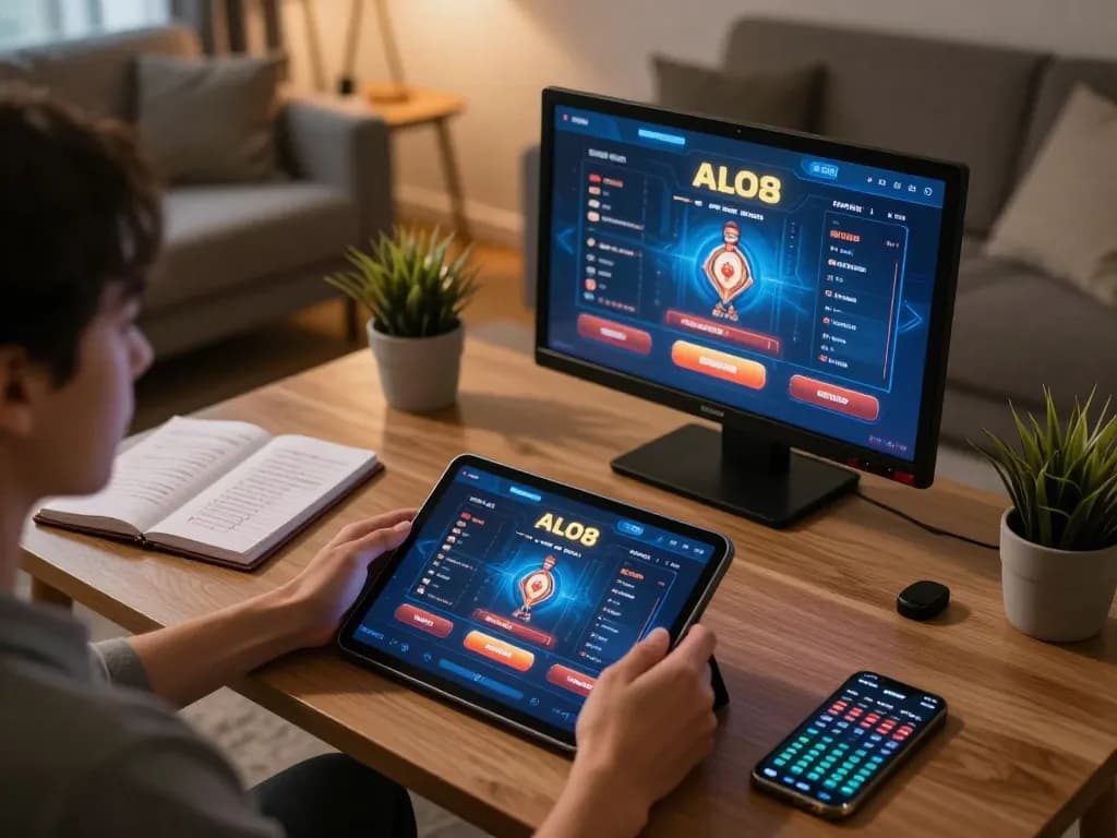 Engaging online gaming session with ALO8 interface displayed on tablet, showcasing strategic betting.