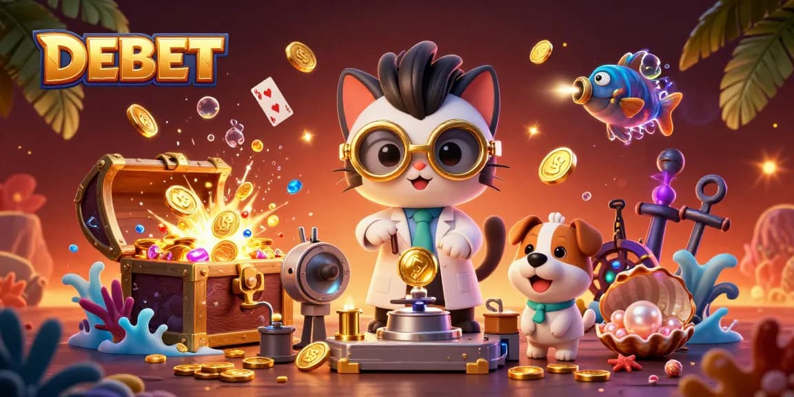 Engage in exciting gameplay at DEBET with vibrant 3D illustrations of casino fun and enticing reward opportunities.