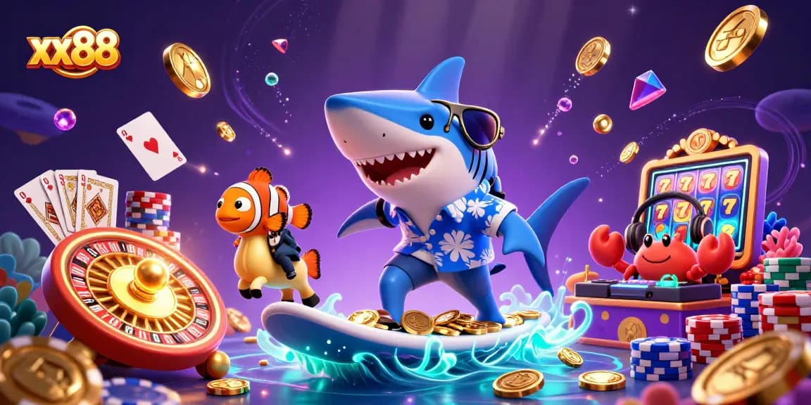 Experience the thrill of playing at xx88 with vibrant 3D characters and casino elements.