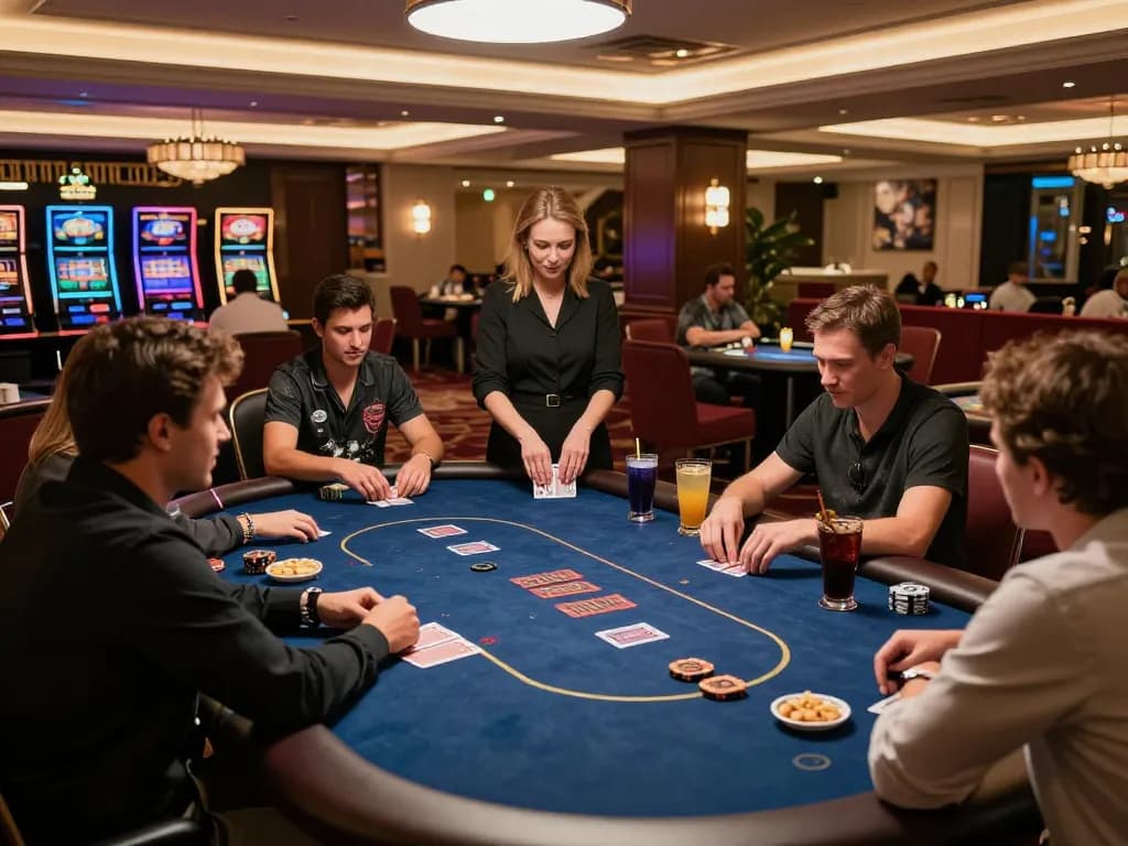 Red88 players enjoying strategic poker gameplay in a luxurious casino environment.