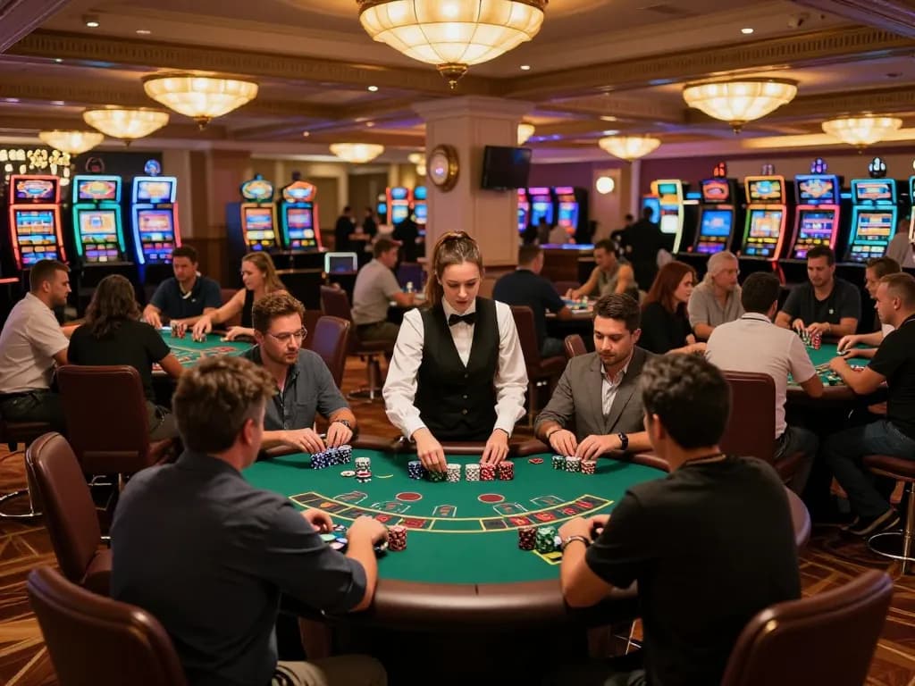 Players enjoy a thrilling blackjack game at the vibrant casino, showcasing https://98win8.co.com/ as a premier gambling destination.