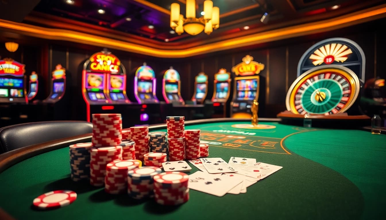 Players experiencing high-stakes action at SV388 with poker chips and lively casino atmosphere.