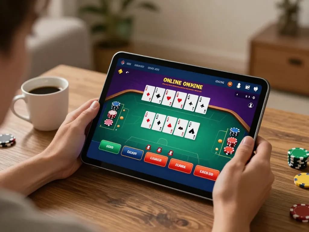 Engaged player exploring trang chủ jun88 on a tablet, showcasing strategic online gambling.