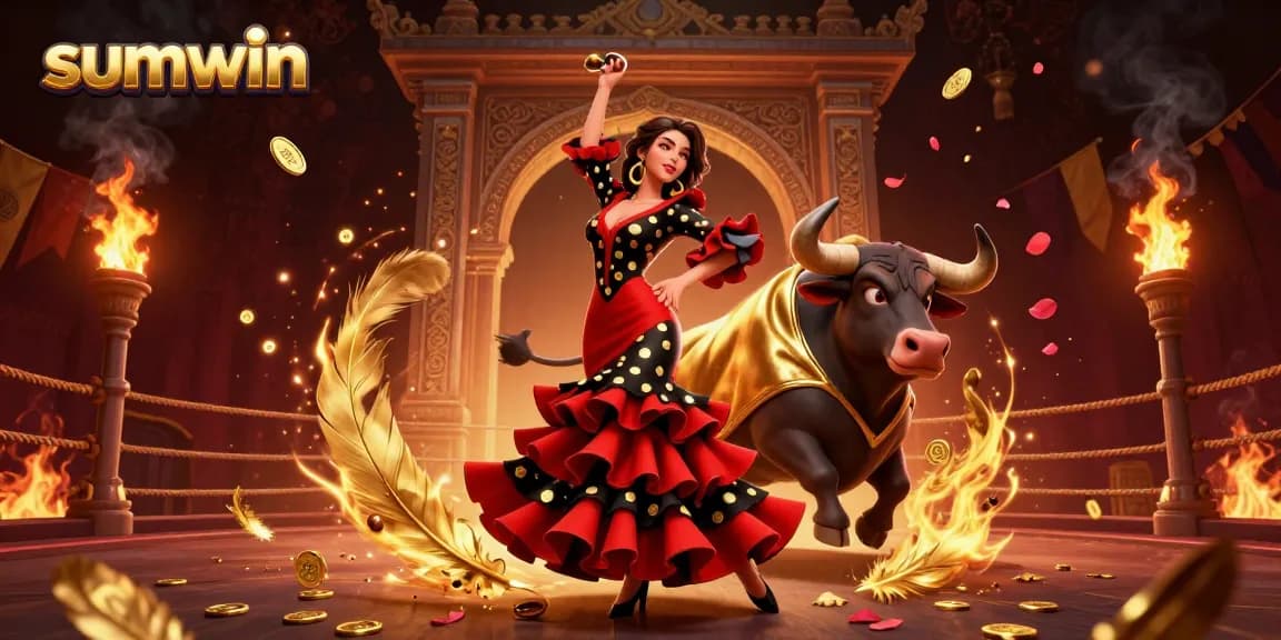 Experience the thrill of sumwin with a dazzling flamenco dancer and a fighting bull in this vibrant casino scene.