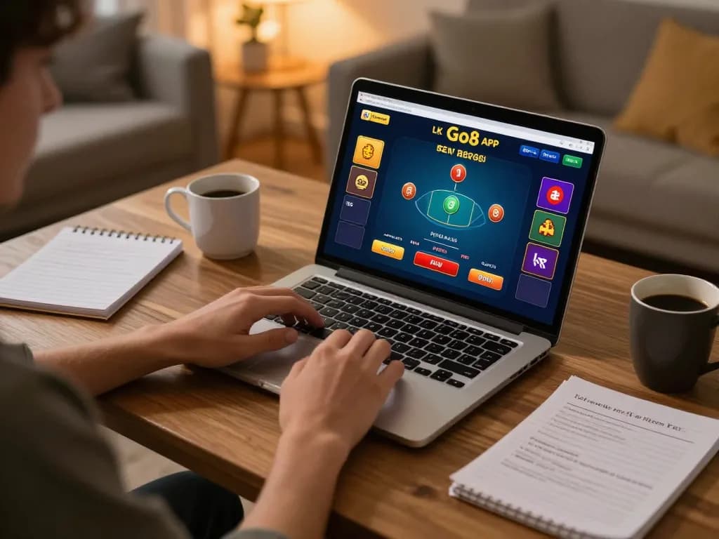 Engaged player using Go8 app at home for live blackjack, showcasing strategic gaming.