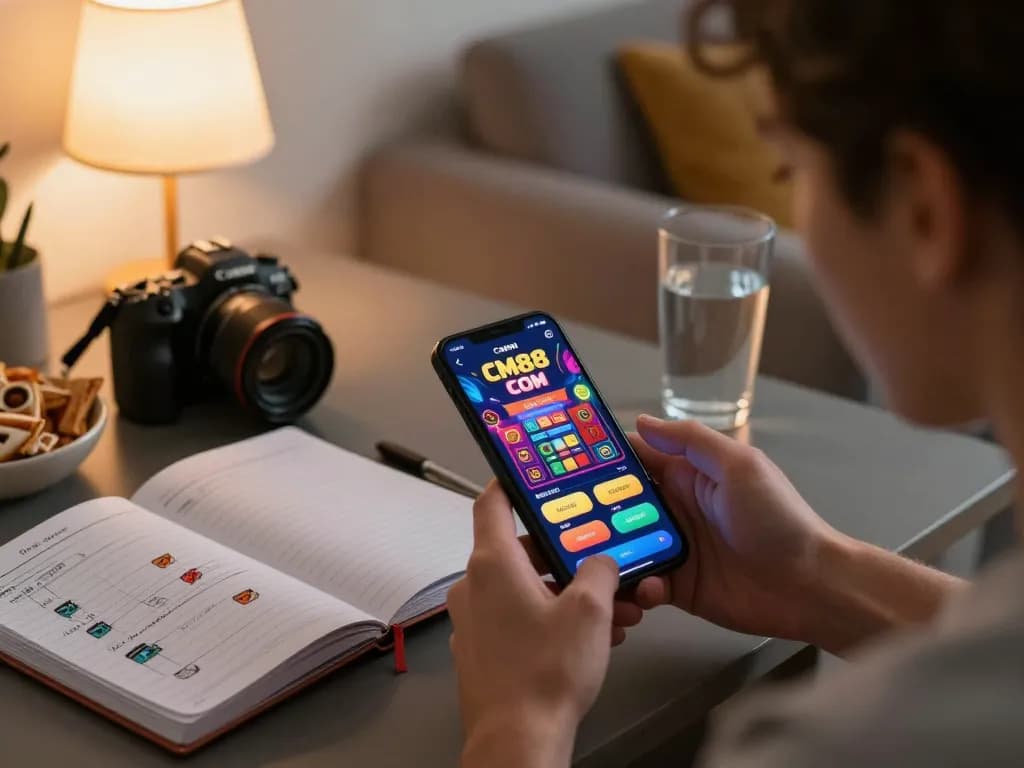 Engaging with CM88 COM online betting app shows vibrant casino graphics and strategic gameplay.