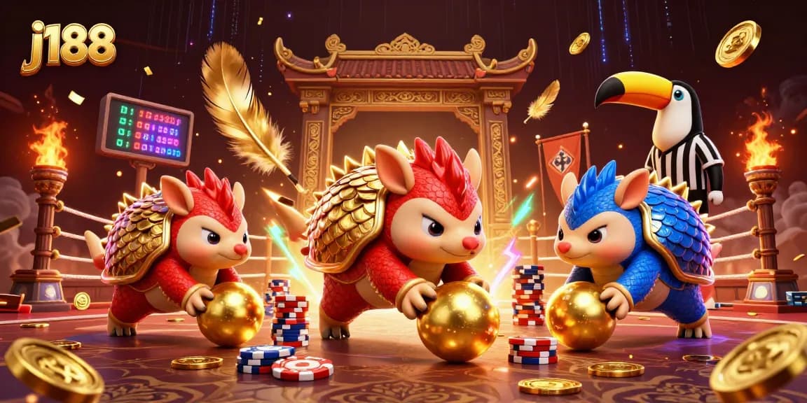 Engage in thrilling action with j188 as rival pangolins roll into golden balls, capturing poker excitement.