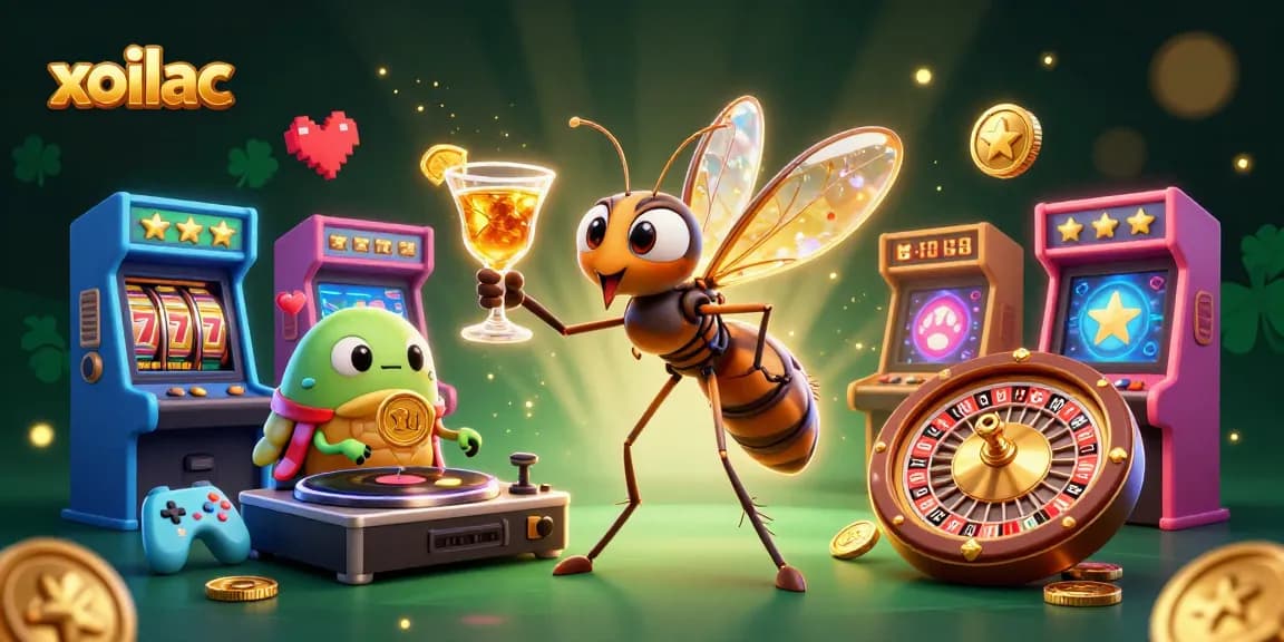 Experience the thrill with xoilac's vibrant casino-themed illustration featuring dynamic gaming elements.