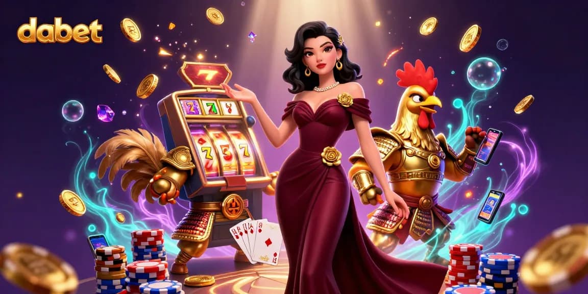 Dabet interactive slot gaming scene featuring vibrant characters and dynamic gambling elements.