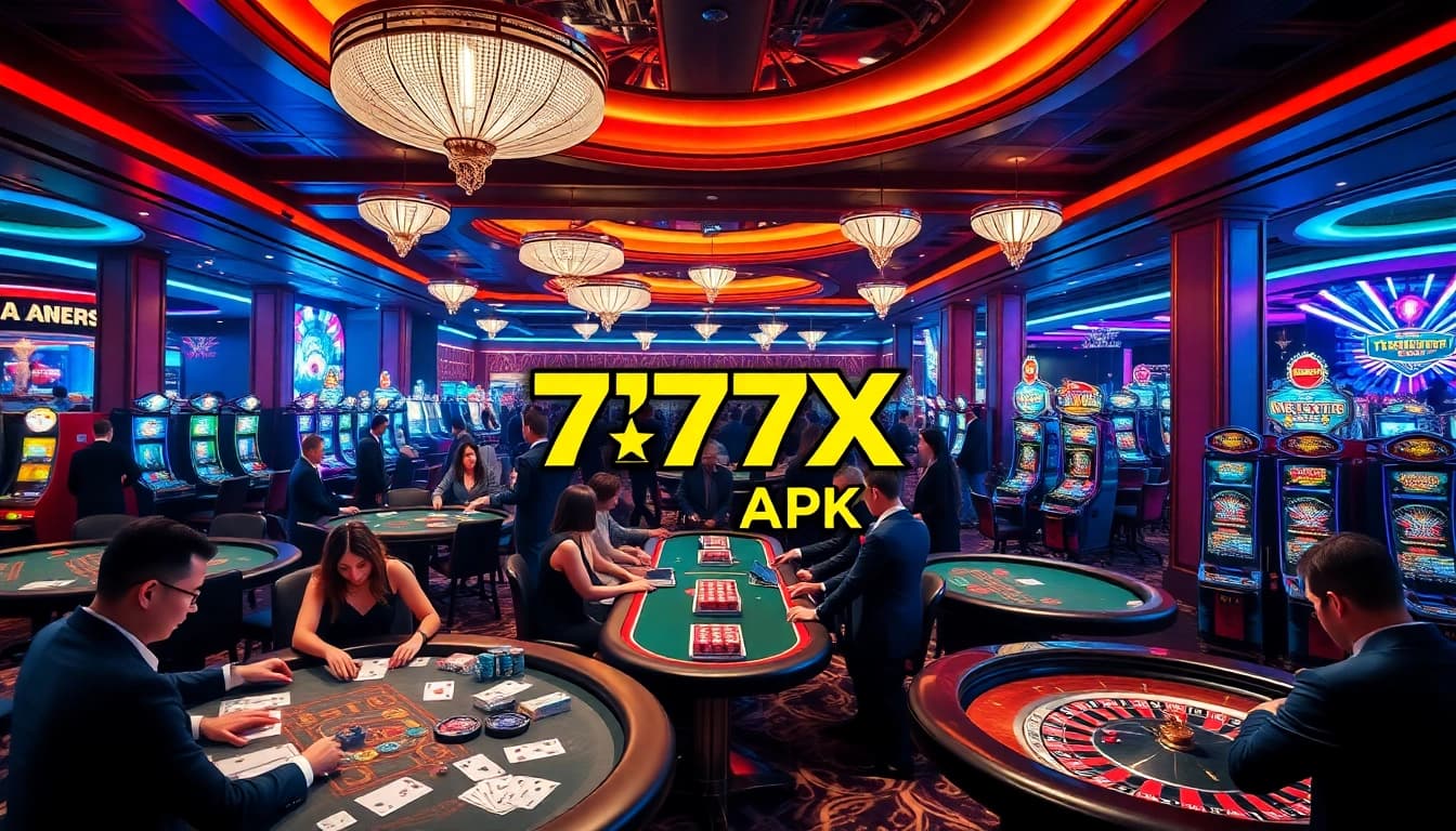 Experience thrilling gameplay with 777X APK in a vibrant casino atmosphere filled with excitement.