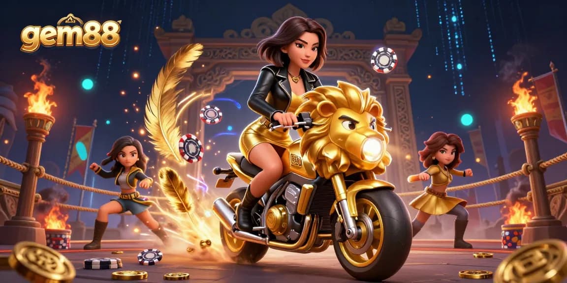 Experience high-energy gaming with gem88's thrilling battle of luck and skill in a vibrant casino scene.