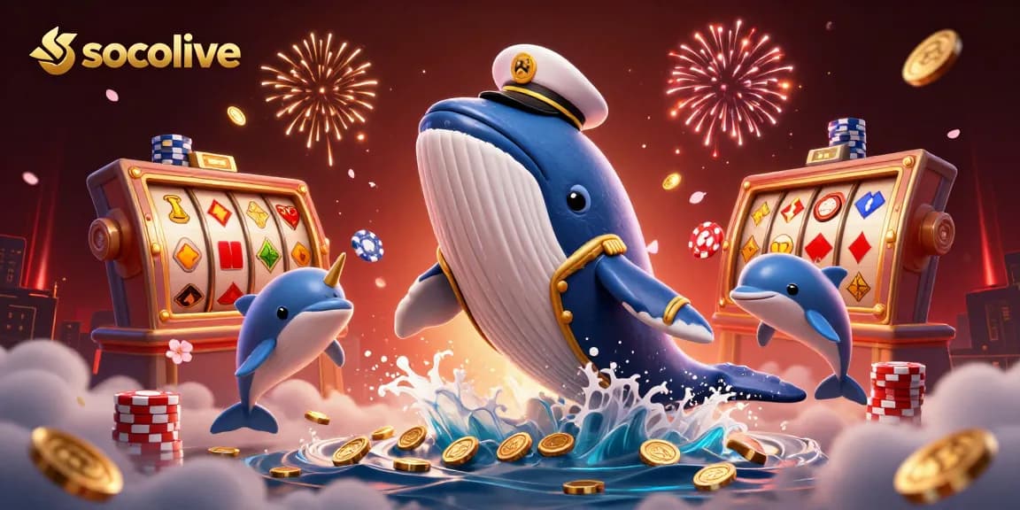 Socolive hosts an exciting casino scene with whales and poker elements showcasing vibrant gambling action