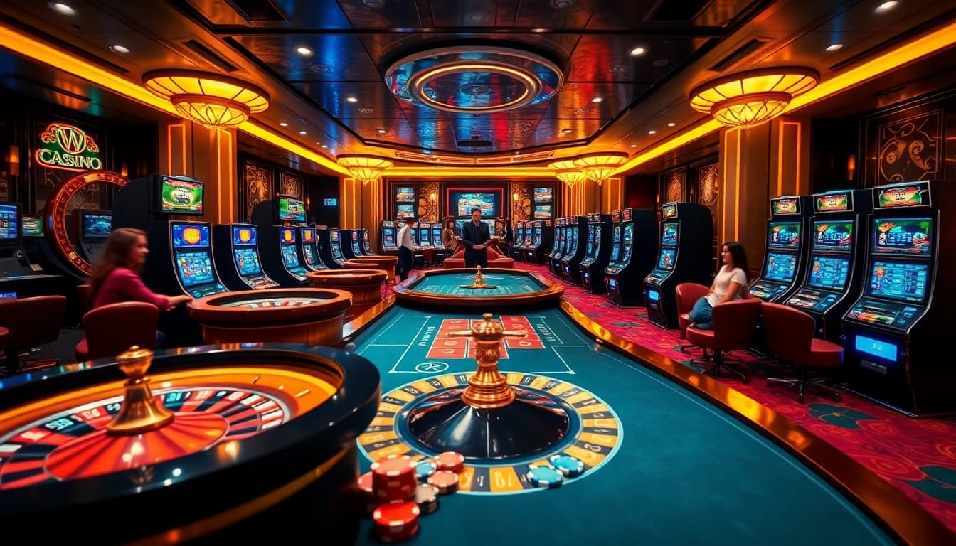 Players enjoying thrilling games at https://ok365.tw/ online casino, showcasing roulette and slots in luxury.