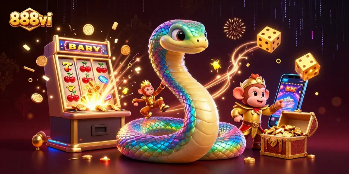Experience thrilling gaming adventures at 888vi with vibrant characters and exciting slot machine action.
