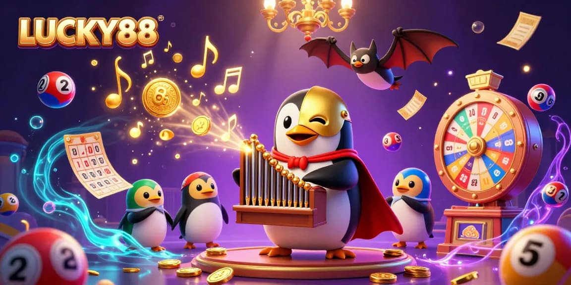 LUCKY88 engages players with vibrant characters amidst slot machine riches and excitement.