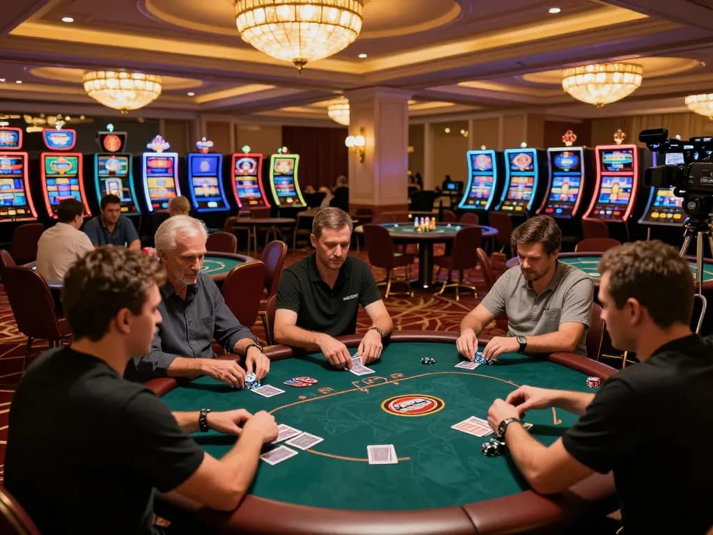 NHÀ CÁI MAX88 players engaged at a busy poker table with high-stakes excitement