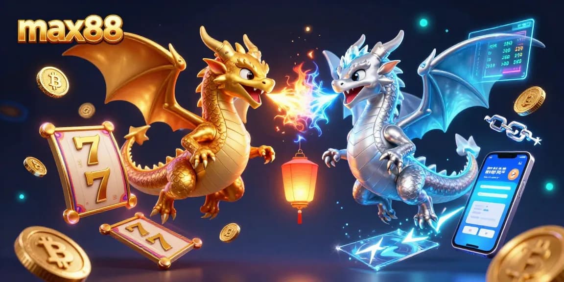 Experience thrilling gameplay at max88 with gaming dragons competing amidst vibrant slot reels.