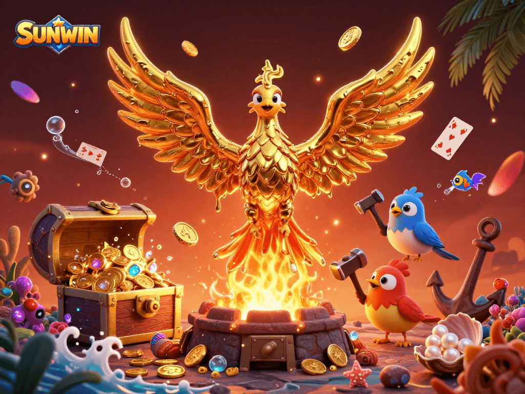 SUNWIN introduces an exciting gaming experience with dynamic golden phoenix and treasures.