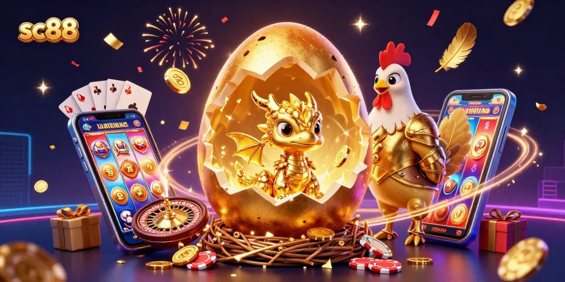 Experience epic wins with sc88's golden dragon amid poker chips and delightful casino elements.