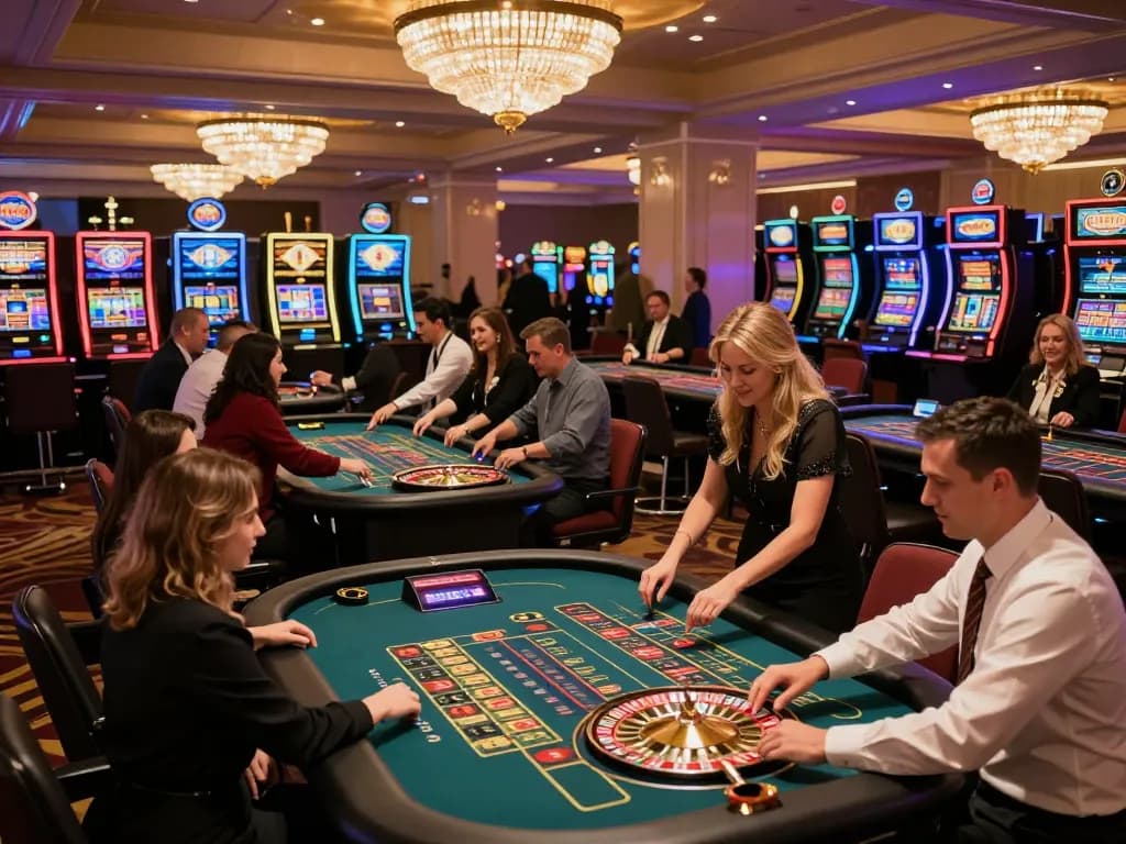Experience the excitement of go99 at a dynamic casino with players at roulette tables.