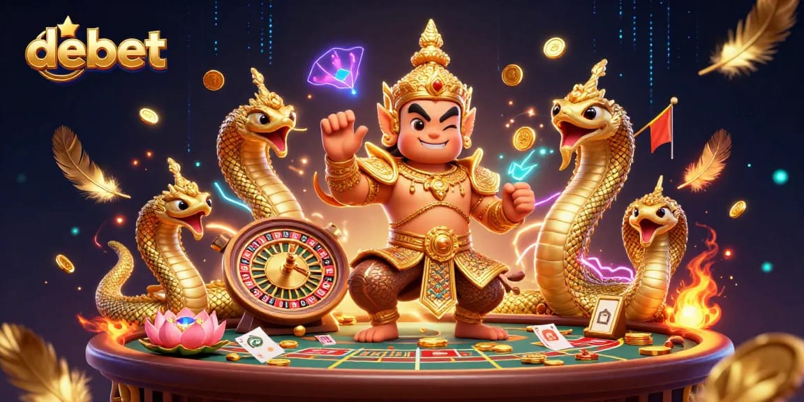 Engage with debet's thrilling gaming atmosphere through a vibrant 3D illustration scene.