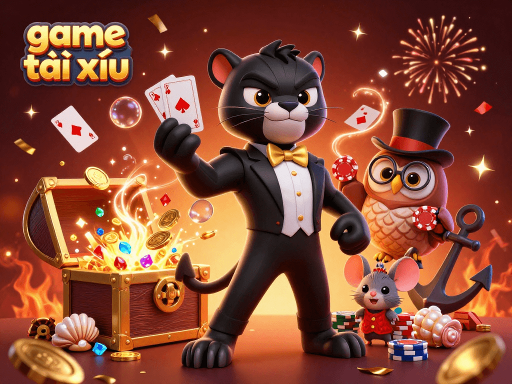 Experience the excitement of game tài xỉu with vibrant 3D characters, candy-like treasures, and magical visuals.