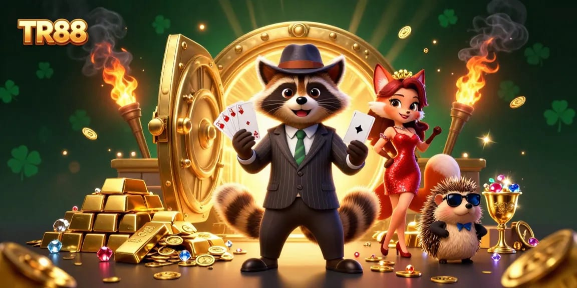 Experience TR88 with a suave raccoon, a glamorous fox, and thrilling casino treasures.