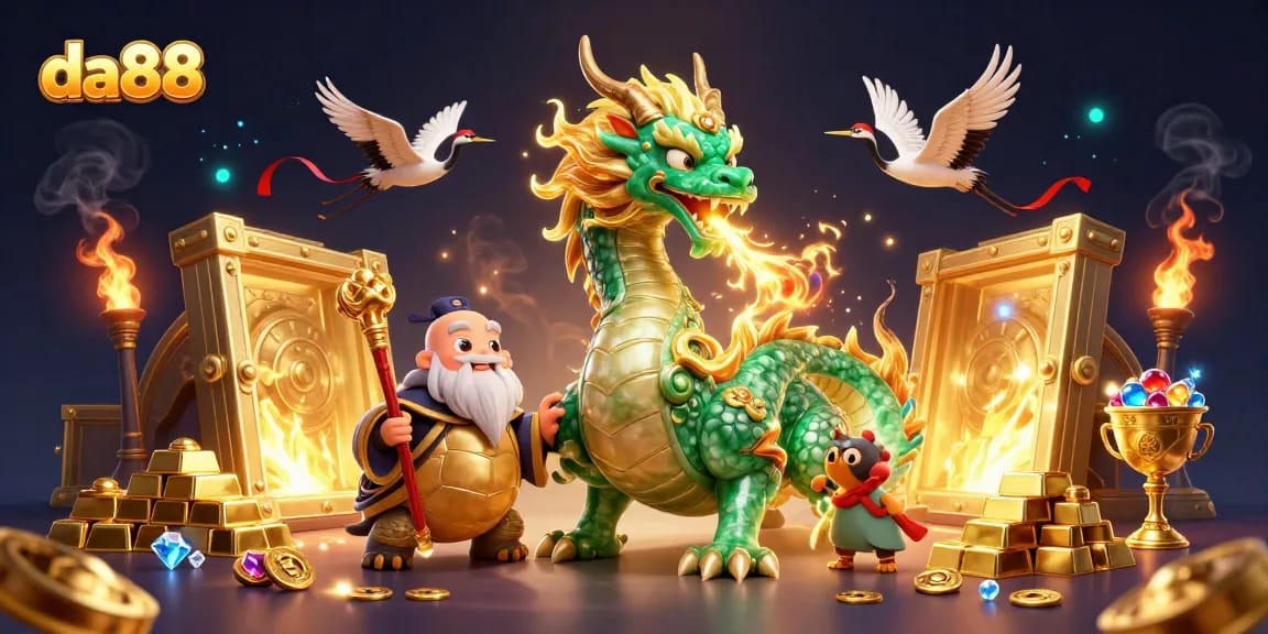 Experience thrilling gaming adventures at da88 with jade dragons, golden treasures, and vibrant characters.