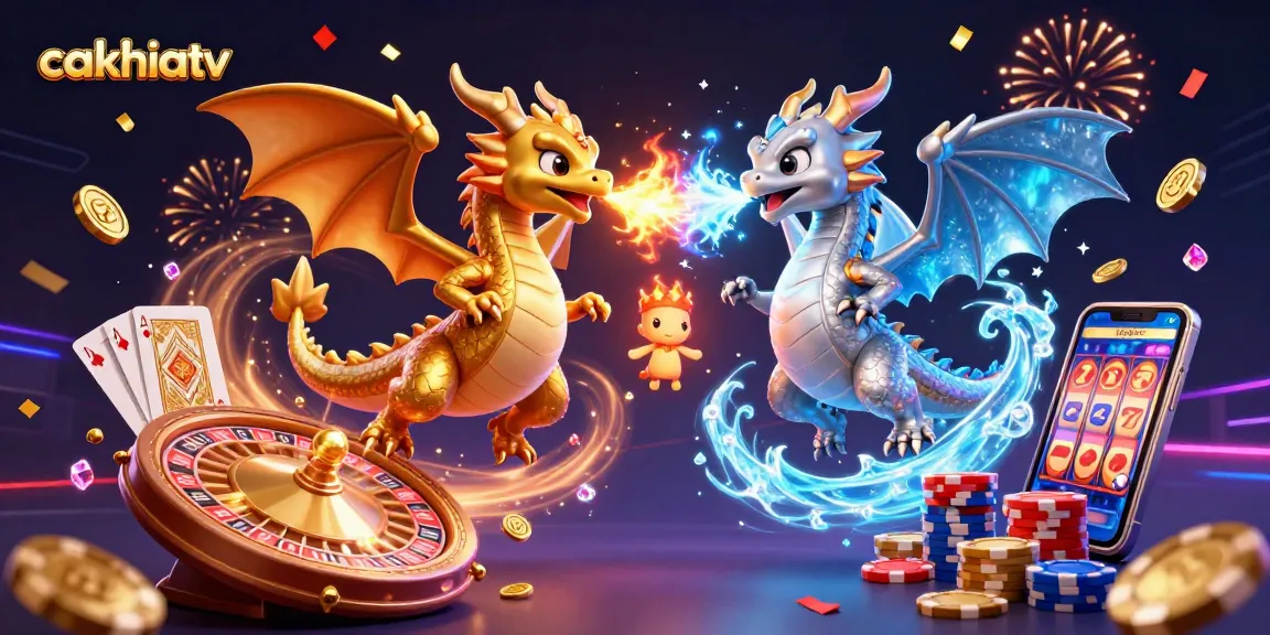 Experience the excitement of cakhiatv with dynamic dragons in a vibrant casino scene.
