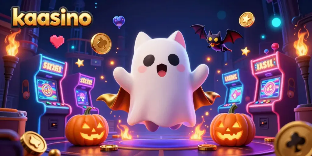 Kaasino illuminates a haunted casino scene with ghostly characters and vibrant gaming elements.