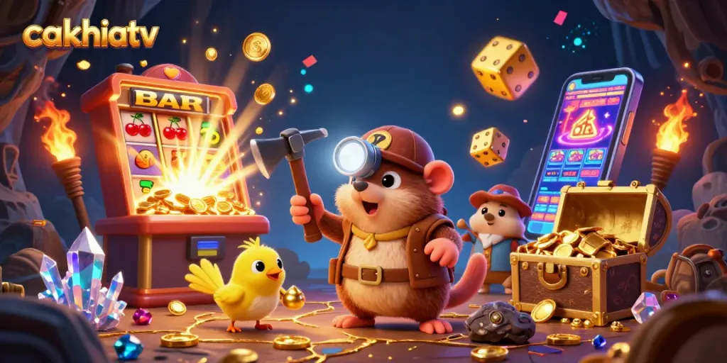 Cakhiatv features a treasure hunting mole with golden nuggets, creating an exciting gambling scene.