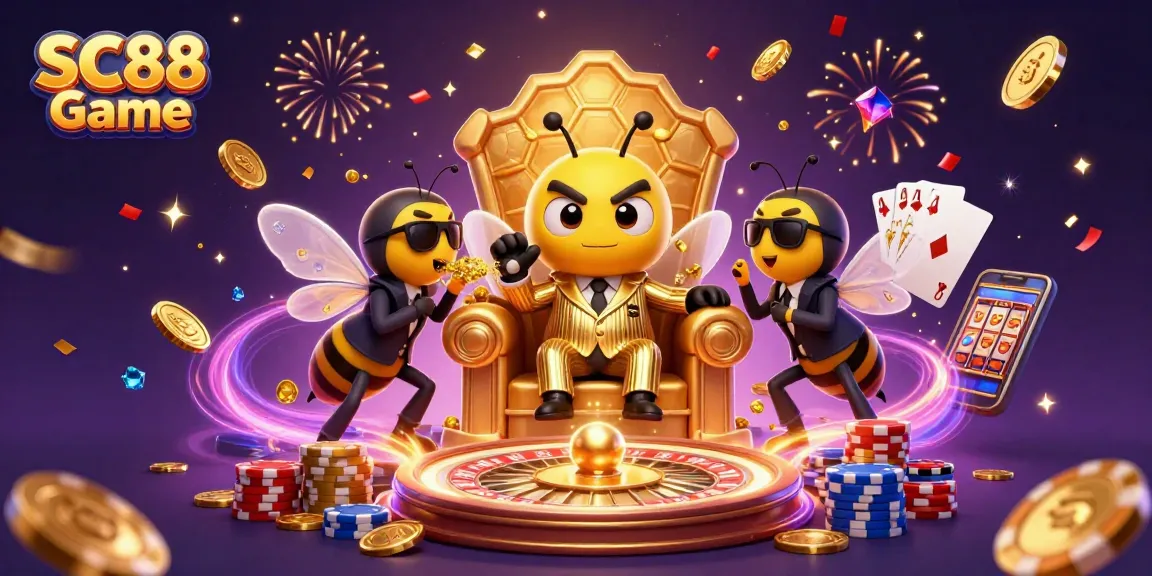 Spin the SC88 Game reels with festive golden coins and vibrant casino elements.