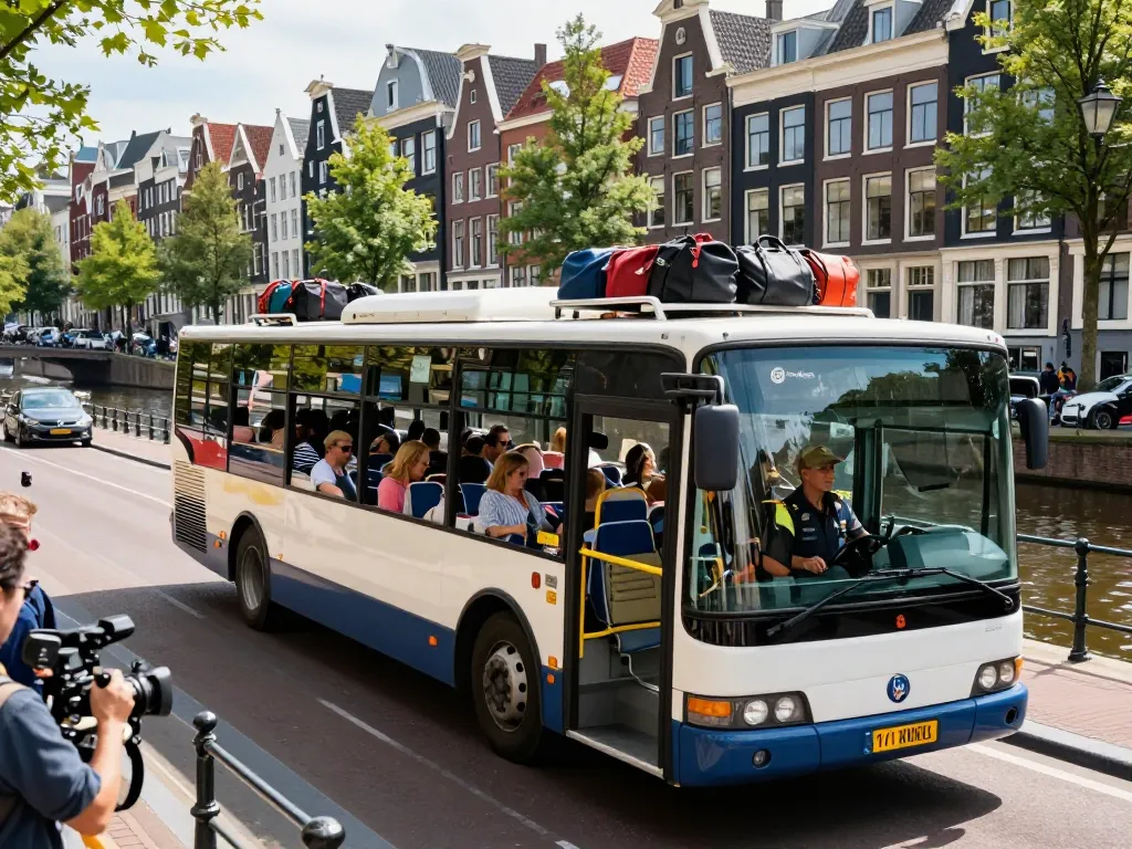Taxi bus Amsterdam biedt comfortabele transportdiensten door schilderachtige straten van de stad met grote ramen en groepszitplaatsen.