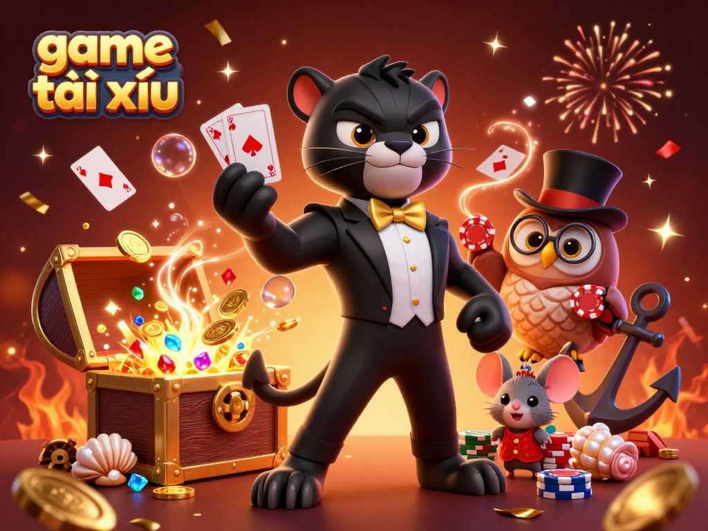 Experience the excitement of game tài xỉu with vibrant 3D characters, candy-like treasures, and magical visuals.