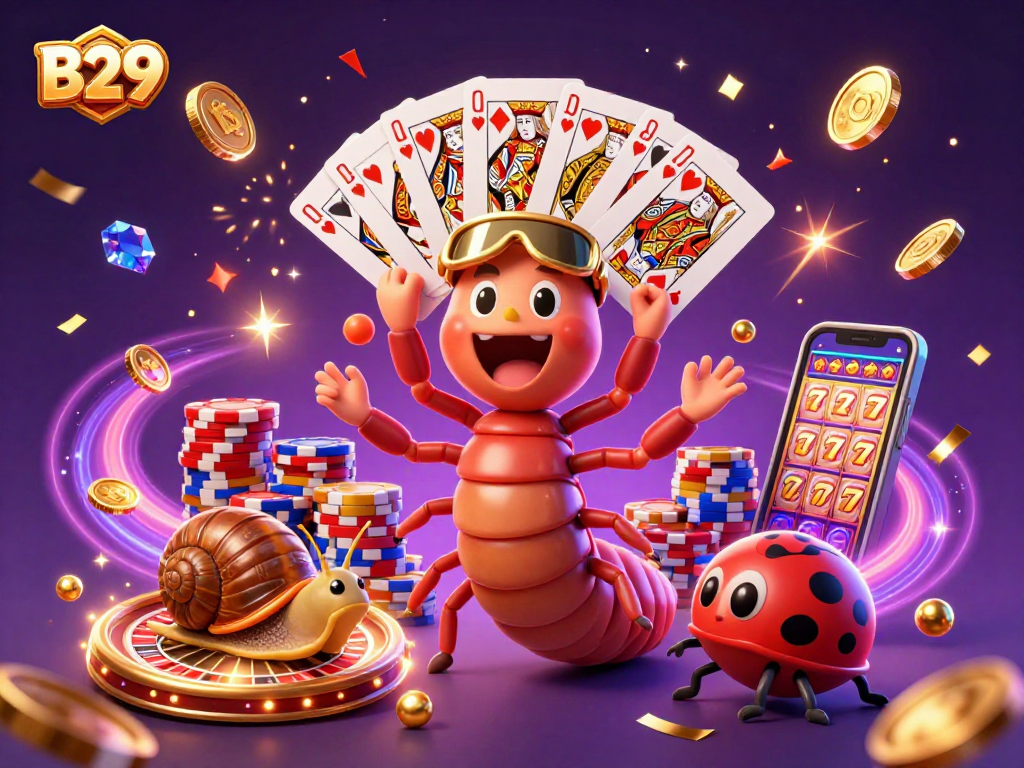 B29 brings excitement alive as a millipede dealer showcases cards while high-rolling snail pushes chips.