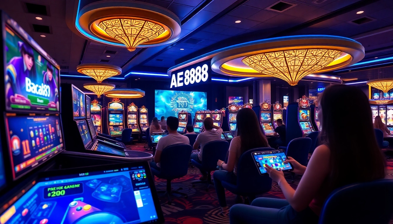 AE888 online gaming platform featuring a vibrant casino interface with players engaged in various games.