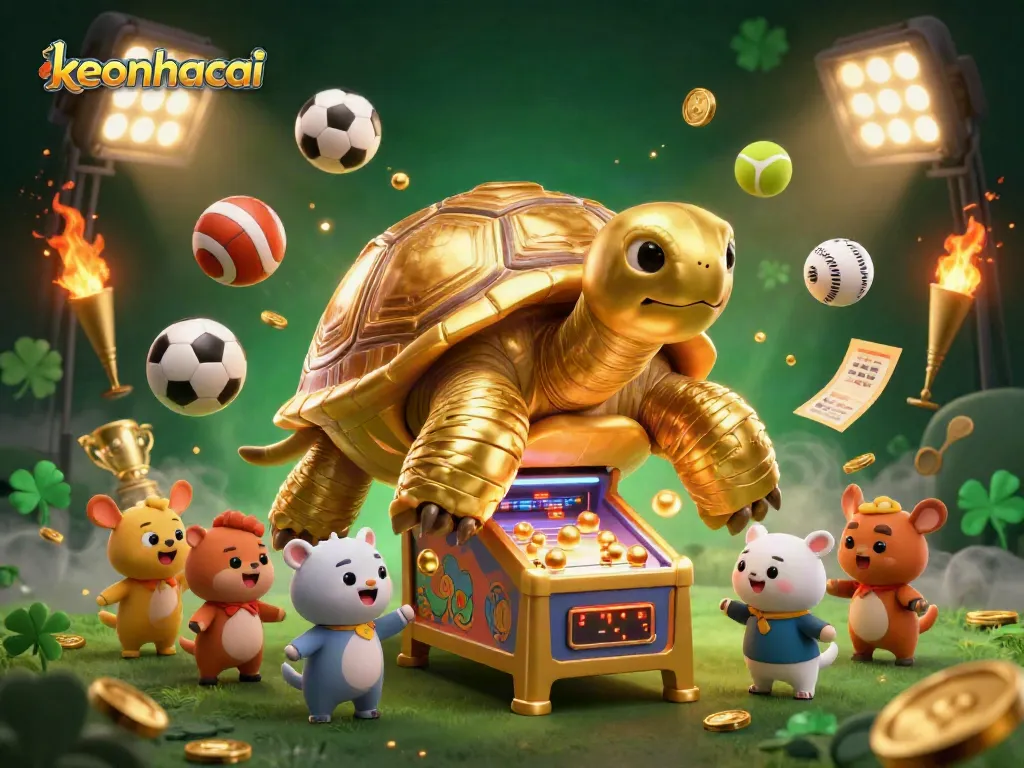 Engage with keonhacai in an exciting 3D cartoon scene filled with dynamic sports elements and casino energy.