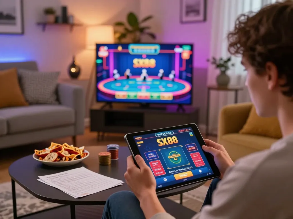 SX88 user enjoying live dealer action in cozy home gaming setup