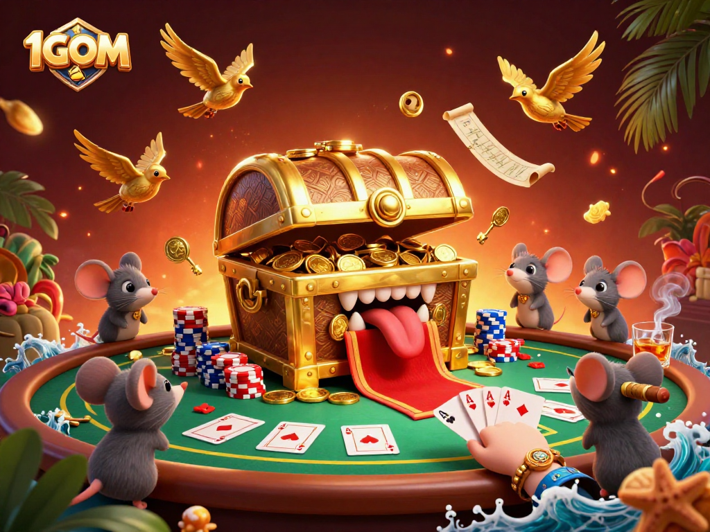 Experience thrilling betting at 1GOM with a vibrant 3D casino scene full of gold!