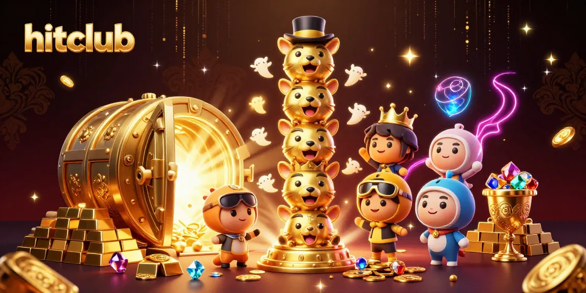 Experience the excitement of hitclub with vibrant casino action and gold treasures in a dynamic 3D illustration.