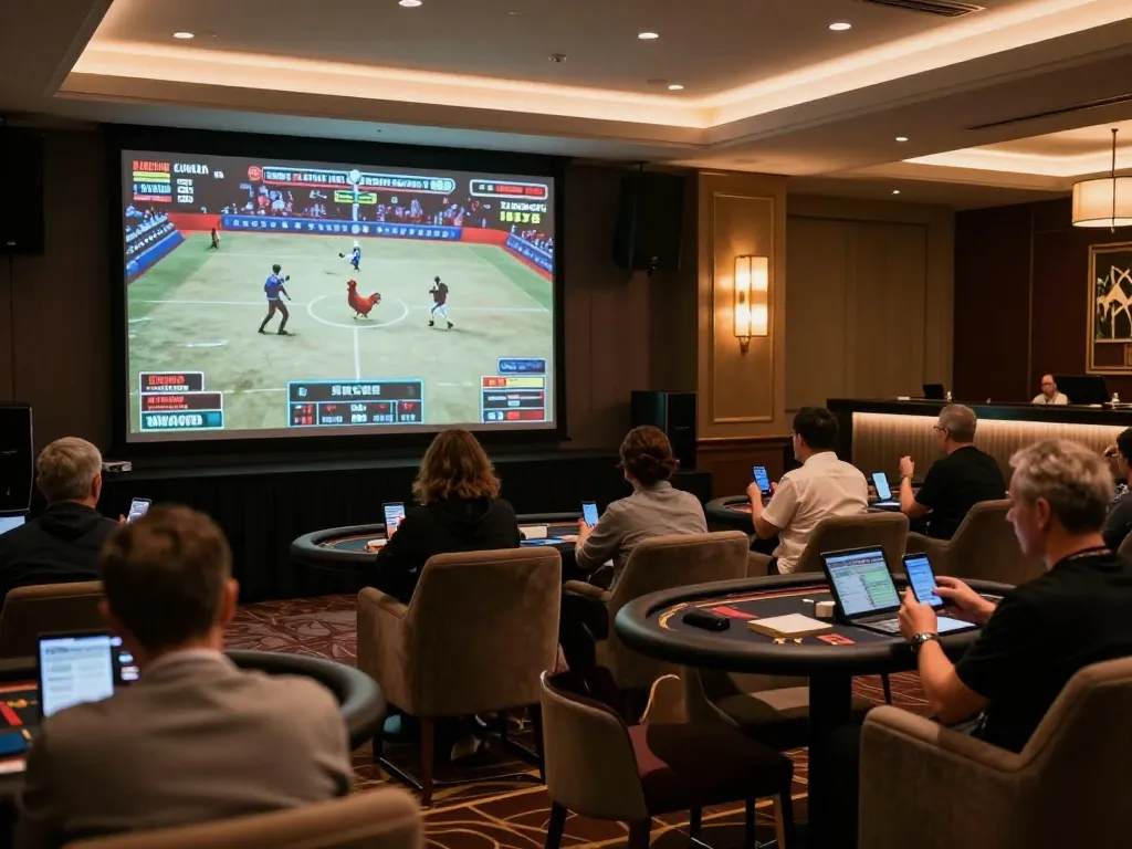 Diving into ĐÁ GÀ 88 live betting excitement as spectators engage on their devices during an intense match