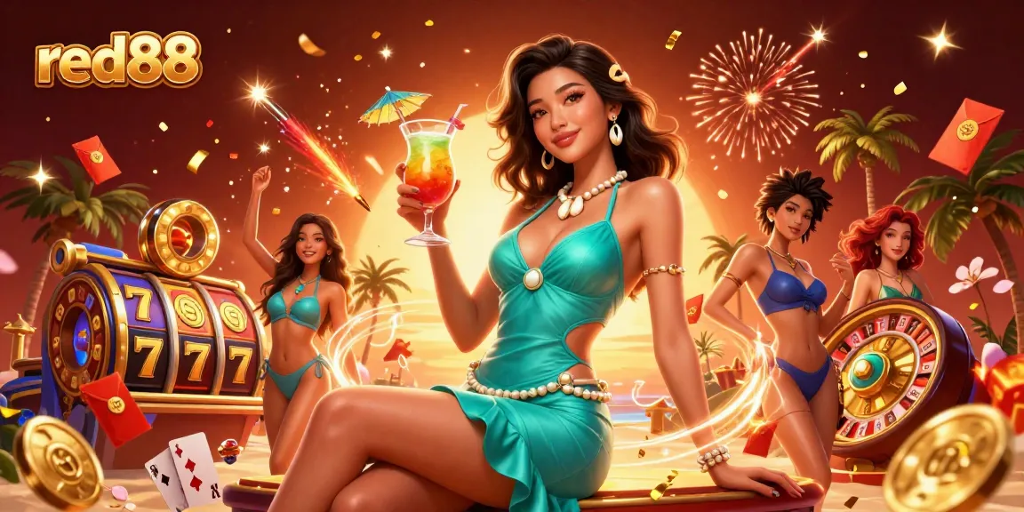 Experience thrilling gaming action at red88 casino with vibrant 3D illustrations showcasing slots and live games.