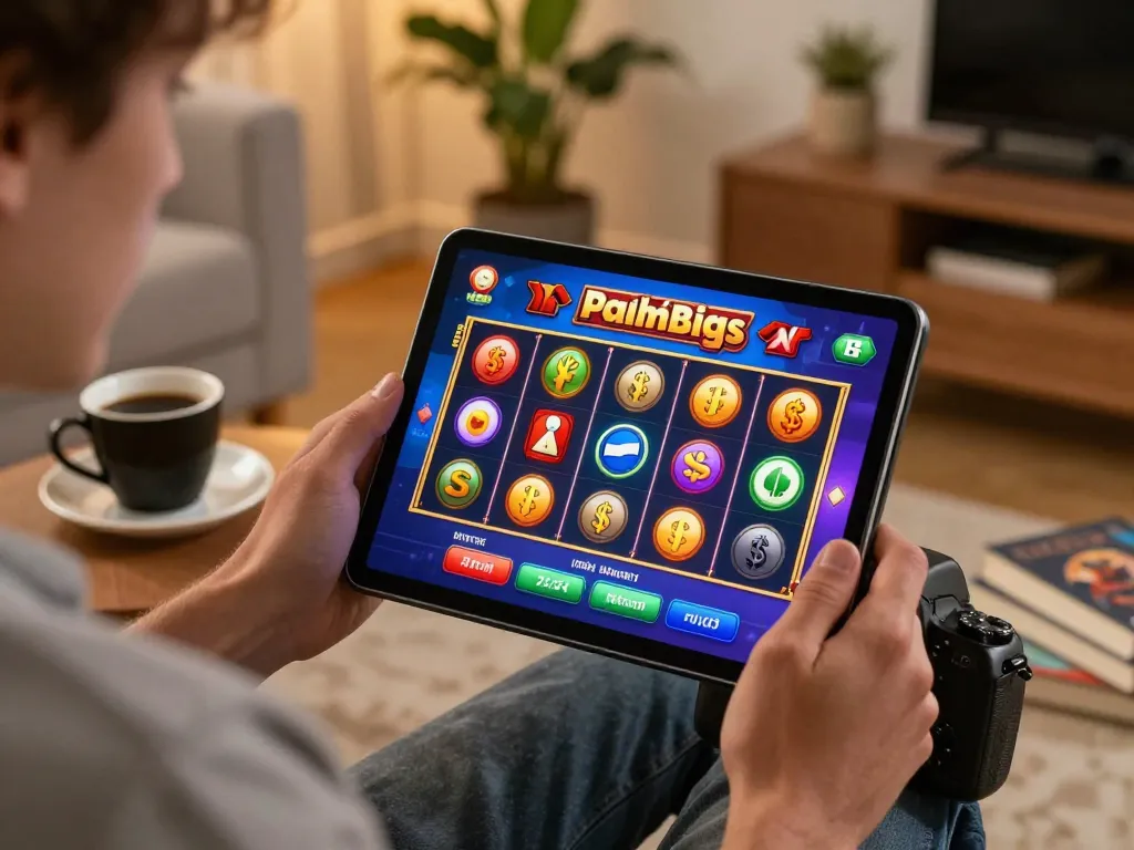 Player enjoying immersive online slots on vin88sa tablet in cozy home environment.