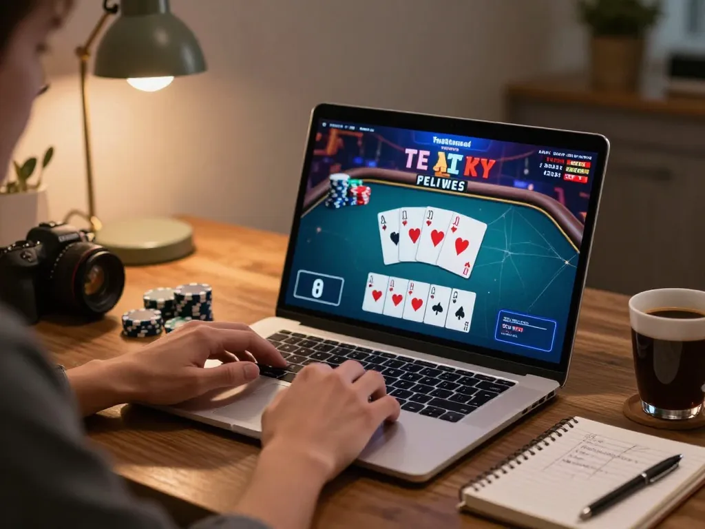 Player enjoying an online poker game with MAN88 graphics displayed, enhancing strategic gameplay at home