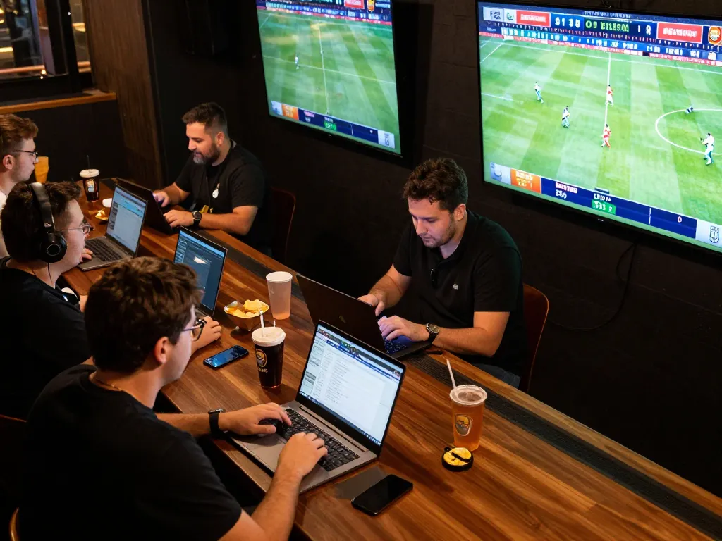 Betting excitement at a live sports event using 8kbet com with active bettors engaged in dynamic wagering