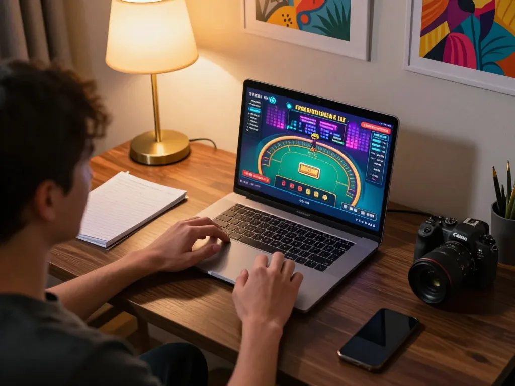 Player engaging in live dealer games at home, showcasing 28bets strategy and excitement.