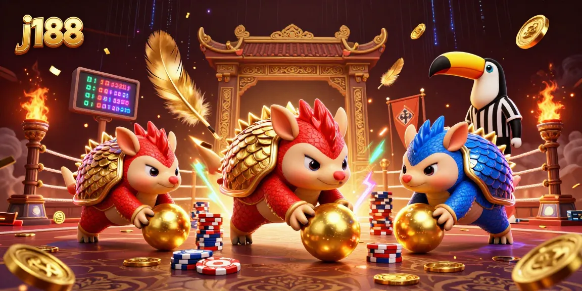 Engage in thrilling action with j188 as rival pangolins roll into golden balls, capturing poker excitement.
