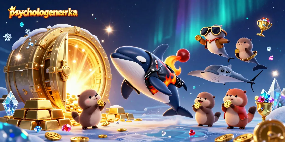 Experience excitement with psychologeneureka featuring a whale, stingray, and otters in a lavish casino setting.