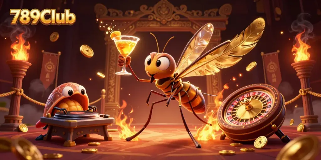 Engage with the vibrant atmosphere of 789Club's casino scene, featuring unique 3D characters and gambling elements.